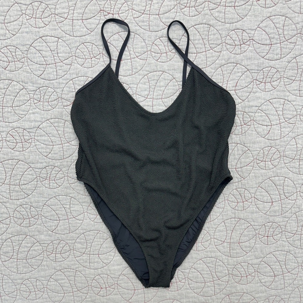 Good American Always Fit One Piece Swimsuit Black Textured Ribbed / Women's 5/6